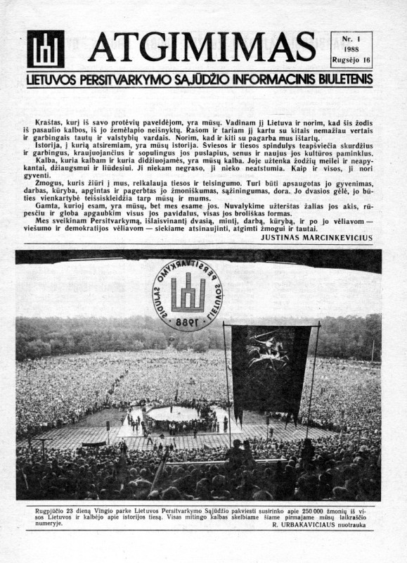 Šaltinis: https://lt.wikipedia.org Pirmasis „Atgimimo“ numeris